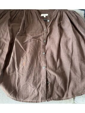 Madewell Brown Button-Front Balloon Sleeve Top